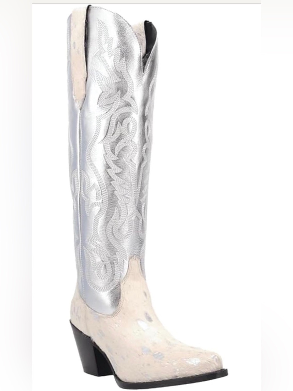 Dingo Metallic Silver” Take No Bull” Over the Knee Snip Toe Leather/Harion Boot - Picture 9 of 10